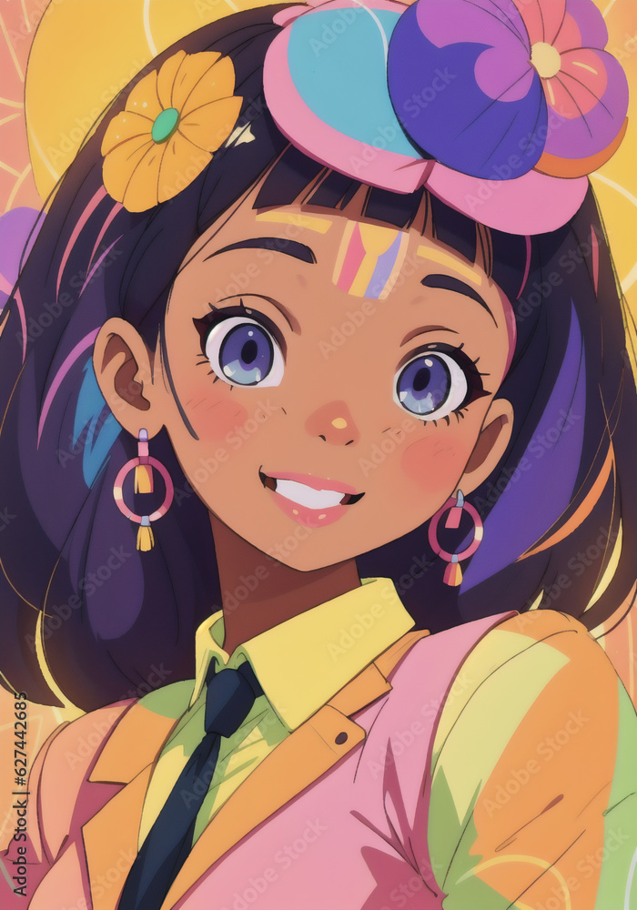 Beautiful African American girl with multicolored hair. Generative AI. Beautiful African American girl with multicolored hair. Generative AI.