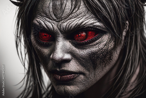 Zombie girl in the dark forest. Halloween. Horror film Generative AI © Anton Dios