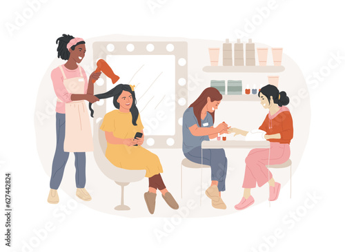 Beauty salon isolated concept vector illustration. Cosmetology salon spa, beauty parlor, professional treatment, nail studio, make up and hair stylist service, cosmetics shop vector concept.