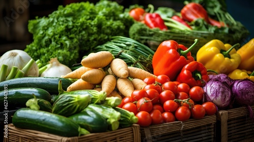 fresh vegetables in the supermarket nicely grouped