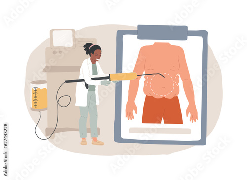Liposuction isolated concept vector illustration. Lipo procedure, vacuum out fat removal plastic surgery, body contouring, beauty standard, weight loss, liposuction alternatives vector concept.
