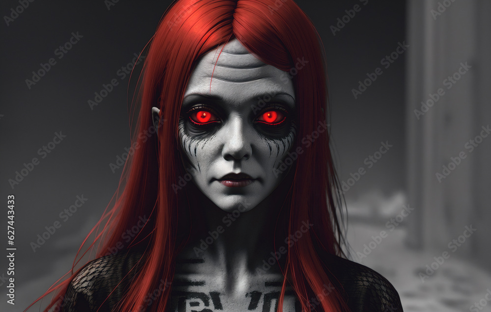 Zombie girl in the dark forest. Halloween. Horror film Generative AI Zombie girl in the dark forest. Halloween. Horror film Generative AI