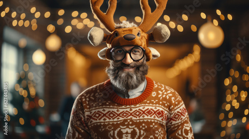 Man wearing an ugly Christmas sweater photo