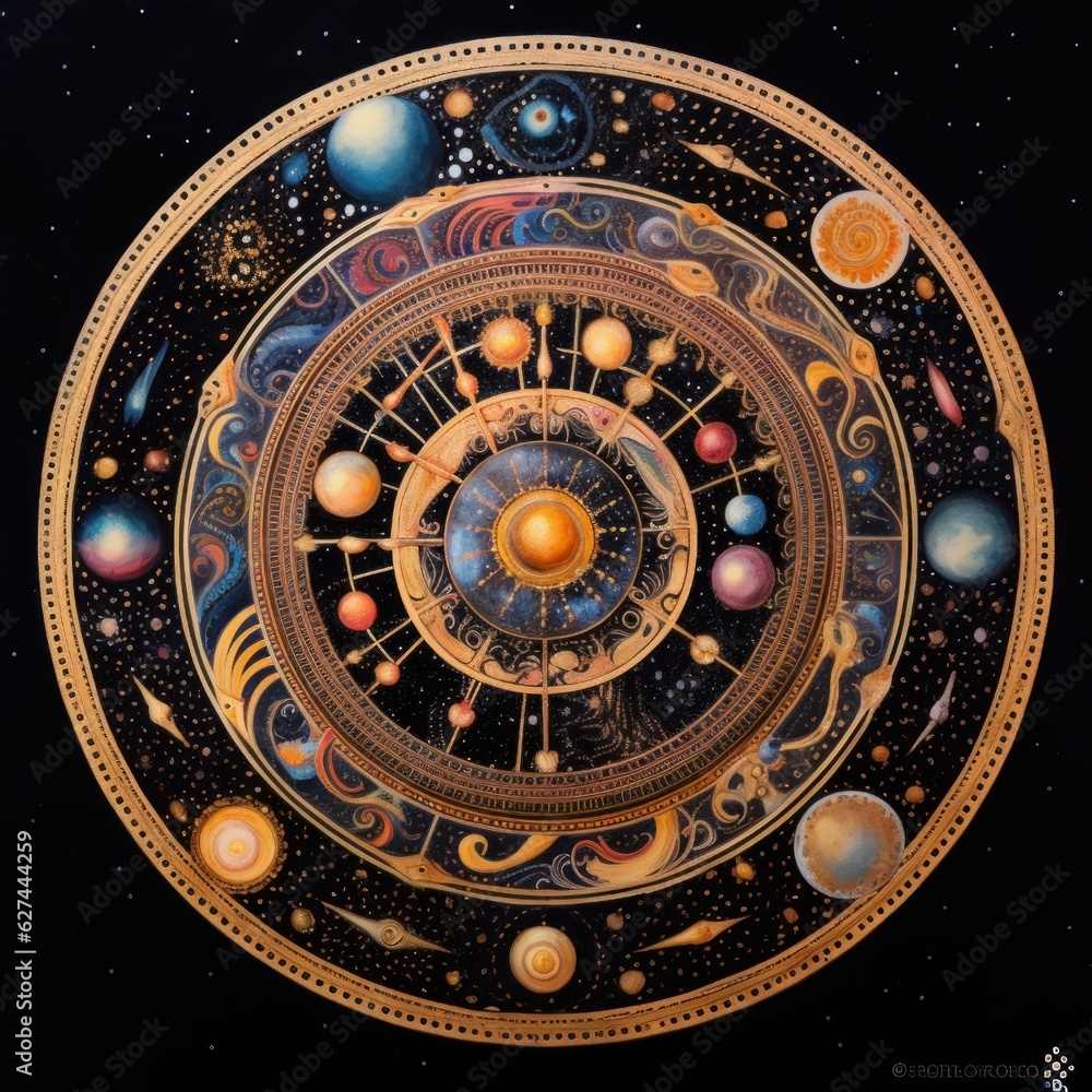 Spiritual Equilibrium. universe mandala. stars and planets.