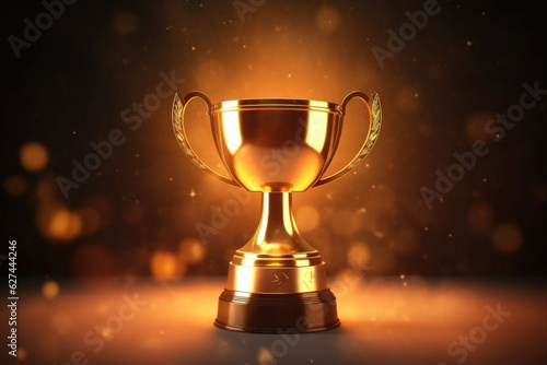 Champion golden trophy on blurred background. Concept of success and achievement. Generative AI