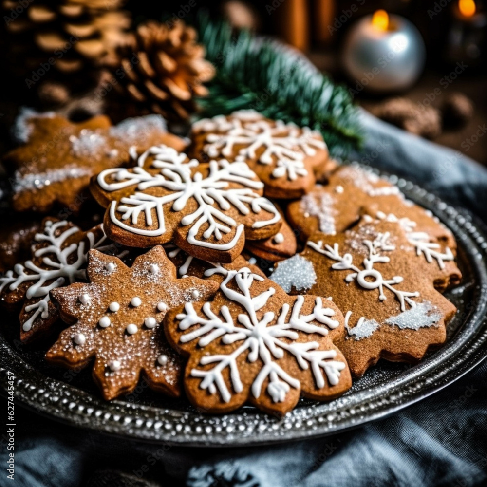 Homemade gingerbread cookies decorate the fest ,Ai generated art illustration. Homemade gingerbread cookies decorate the fest ,Ai generated art illustration.