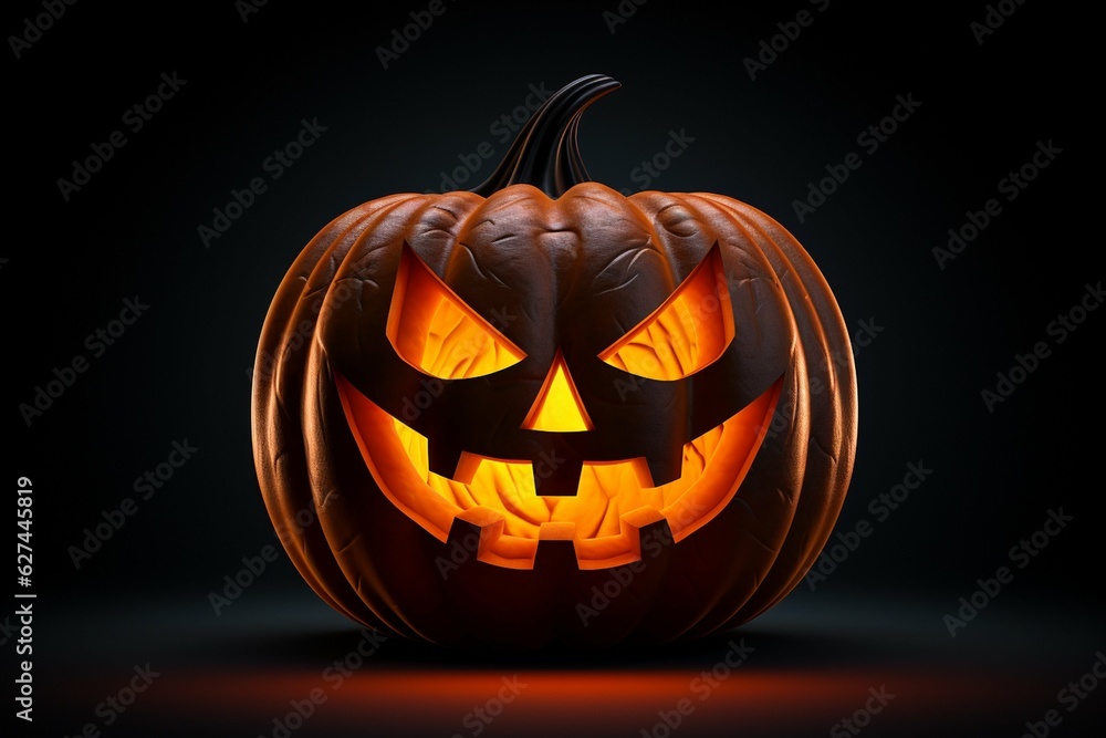 A single, illuminated jack-o'-lantern placed on the dark, AI Generation A single, illuminated jack-o'-lantern placed on the dark, AI Generation