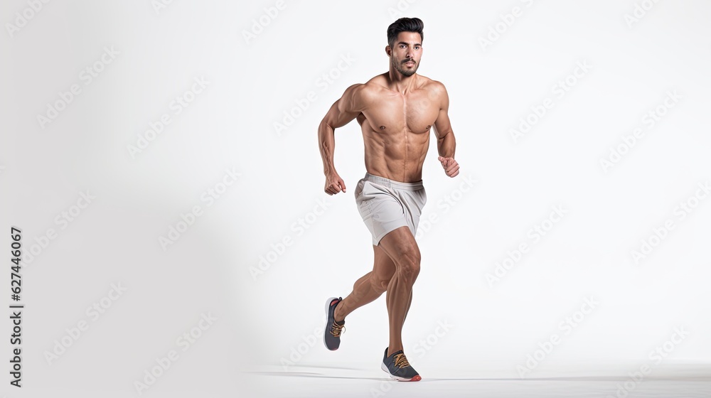 Athletic young man as a runner isolated on white background.