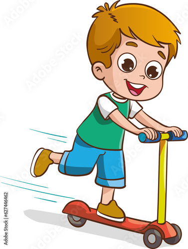 cute child riding a scooter vector illustration