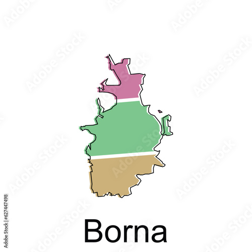 Map of Borna design illustration, vector symbol, sign, outline, World Map International vector template on white background photo