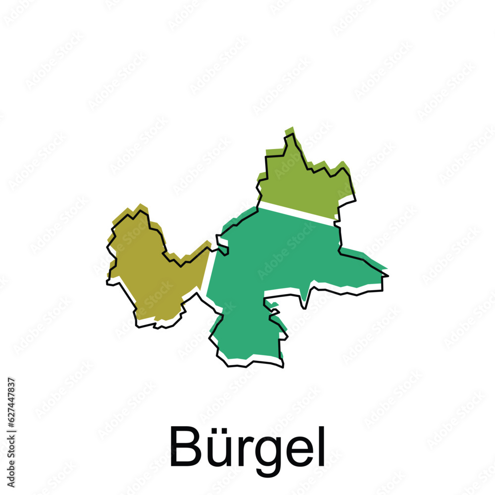 map of Burgel vector design template, national borders and important cities illustration