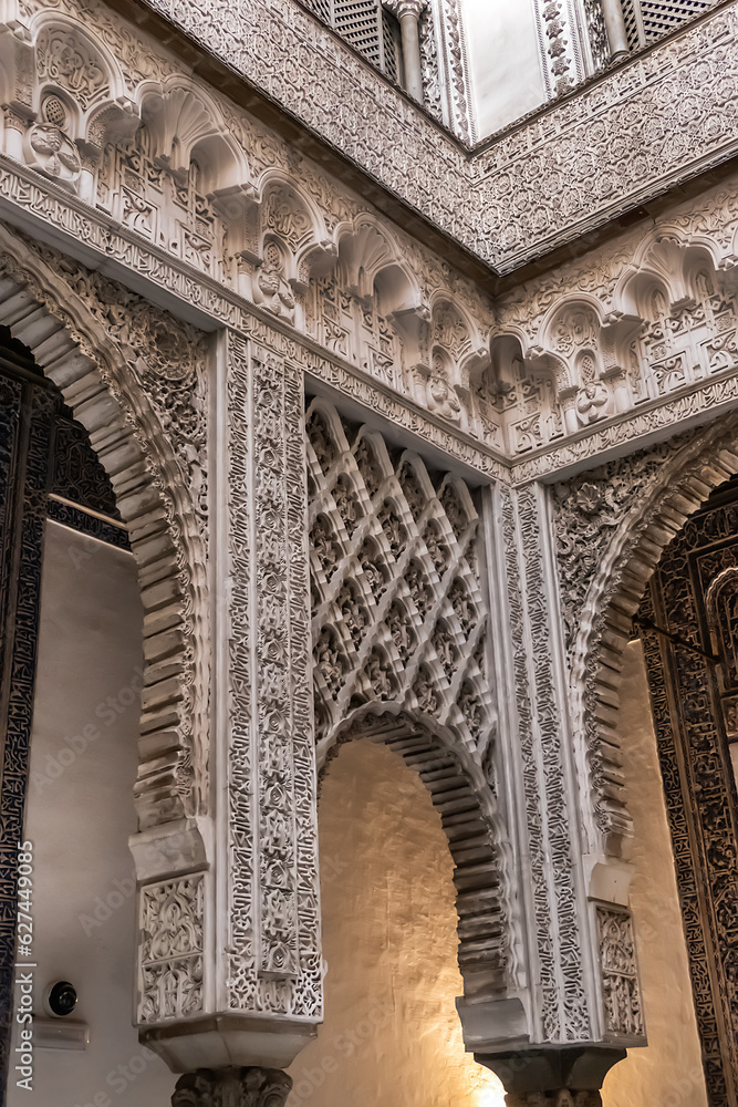 Architectural details of Royal Alcazar of Seville - group of 14th ...