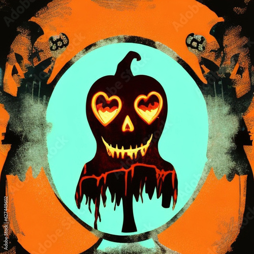 halloween background with pumpkin and skull photo