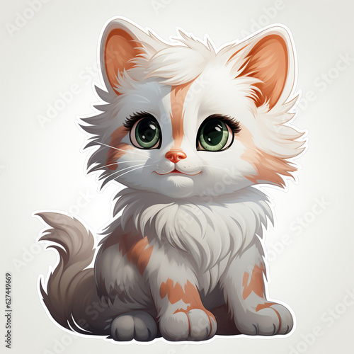 cute, fun and cute cat illustration, sticker, cartoon, white background, t-shirt design, Generative AI