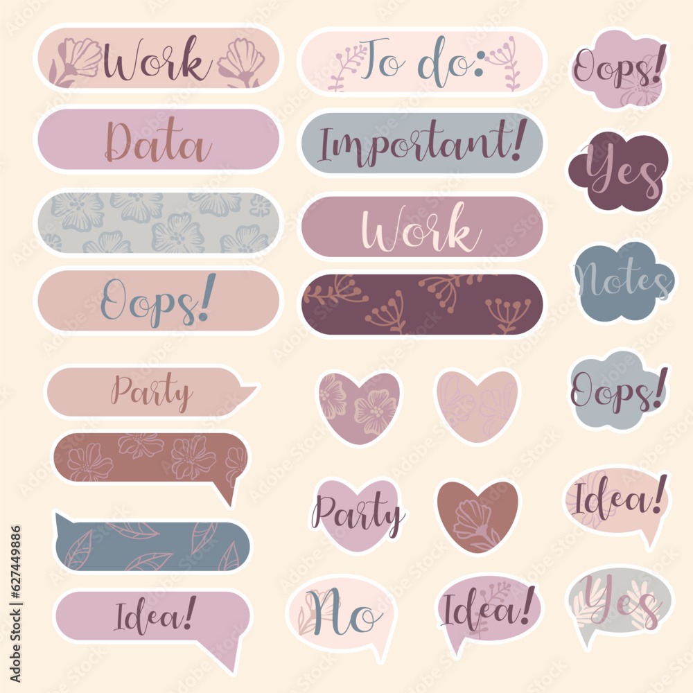 Cute paper notes in pastel colors. Stickers. Simple page. Stationary set. Notes and postcards for notes. Printable planner stickers. A note on the to-do list. Decorative element of planning. Vector Cute paper notes in pastel colors. Stickers. Simple page. Stationary set. Notes and postcards for notes. Printable planner stickers. A note on the to-do list. Decorative element of planning. Vector