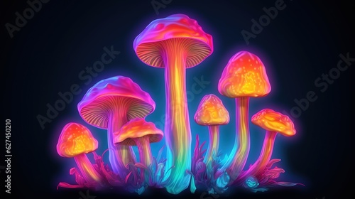 Magical mysterious mushrooms. Growing microorganisms. Illustration for banner, poster, cover, brochure or presentation.