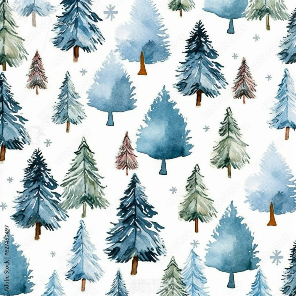 Seamless pattern with Christmas trees ,Ai generated art illustration.