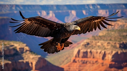A captivating California Condor soaring gracefully through the expansive skies of the Grand Canyon Generative AI © Наталья Евтехова