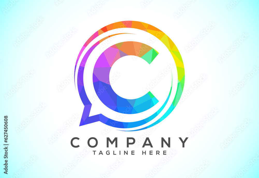Low poly English alphabet with a bubble chat icon. Talking chatting logo concept Low poly English alphabet with a bubble chat icon. Talking chatting logo concept