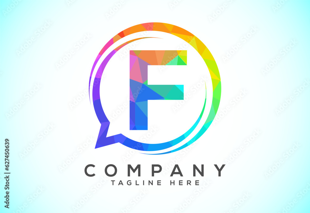 Low poly English alphabet with a bubble chat icon. Talking chatting logo concept Low poly English alphabet with a bubble chat icon. Talking chatting logo concept