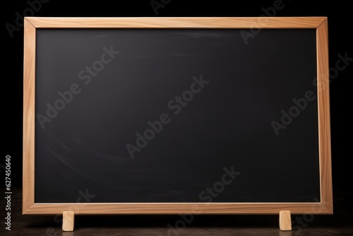 Illustration of a blackboard with a wooden frame on a black background, Generative AI