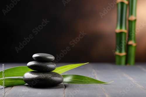 zen spirit, a balanced stack of rocks on a rustic wooden table