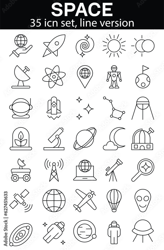 Space icon set. Containing satellite, universe, astronaut, rocket, comet, telescope and planet icons. Solid icon collection. Space icon set. Containing satellite, universe, astronaut, rocket, comet, telescope and planet icons. Solid icon collection.