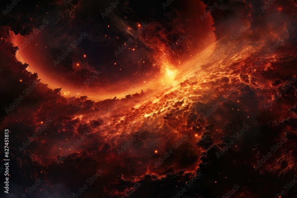 Fiery explosion in space. Abstract space background. 3D rendering, A burning planet in the galaxy, AI Generated