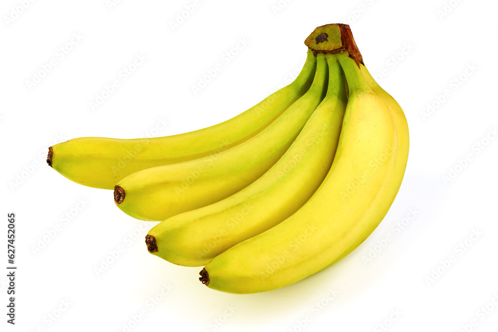 Bananas, tropical fruits isolated on white background.