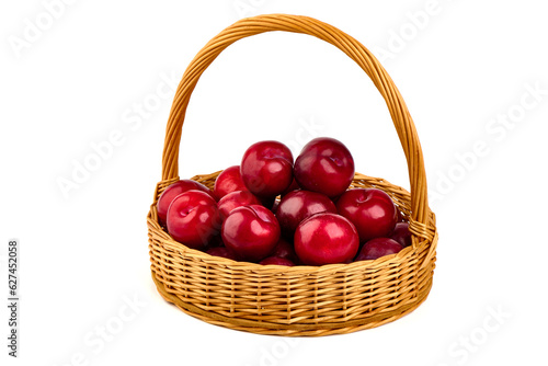 Fresh juicy plums, isolated on white background.