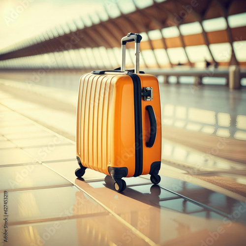 yellow travel suitcase. Generative ai