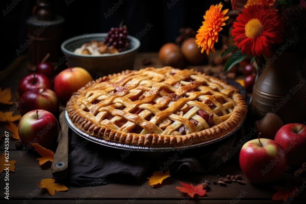 pie with apples and cinnamon,Apple pie closeup, apple pies on the table