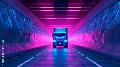 Leinwand Poster Illustration of a cargo truck parked inside a tunnel