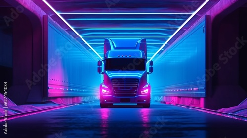 Foto Illustration of a cargo truck parked inside a tunnel