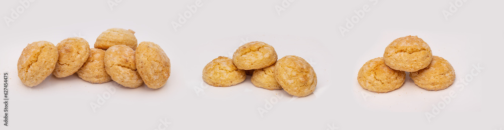 Sweet Delicious Italian Almond Amaretti Cookies isolated on a white background.