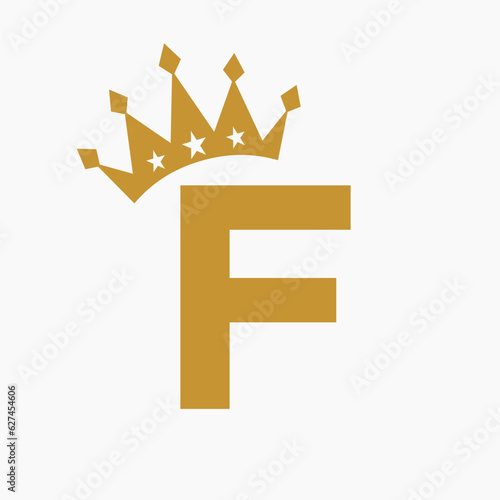 Crown Logo On Letter F Luxury Symbol. Crown Logotype Template