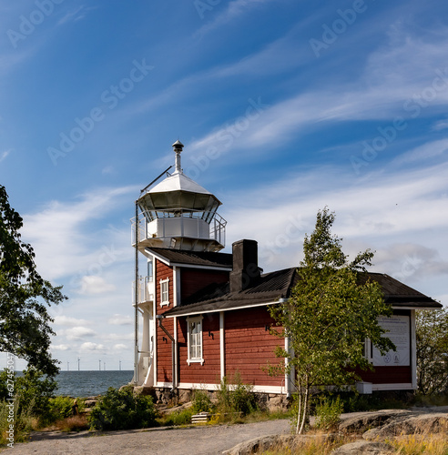 Lighthouse, blue sea sky