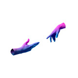 Technological abstract isolated hand. One hand touches the other. A colorful and creative hand figure. Technology and rebirth. Hand.