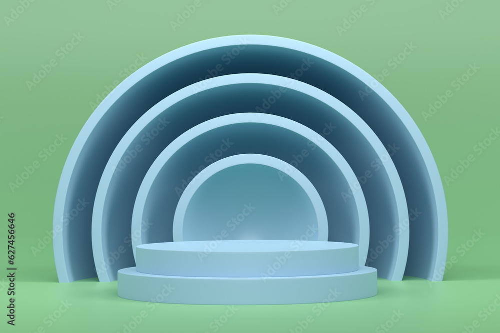 Obraz premium Pastel green cylinder podium with steps on blue background