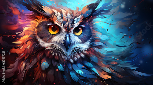 Abstract animal Owl portrait Generative AI © kitti