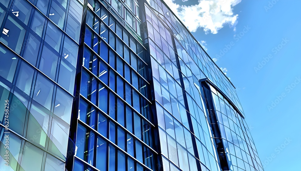 Obraz premium modern office building with sky blue background black-white clouds wallpaper