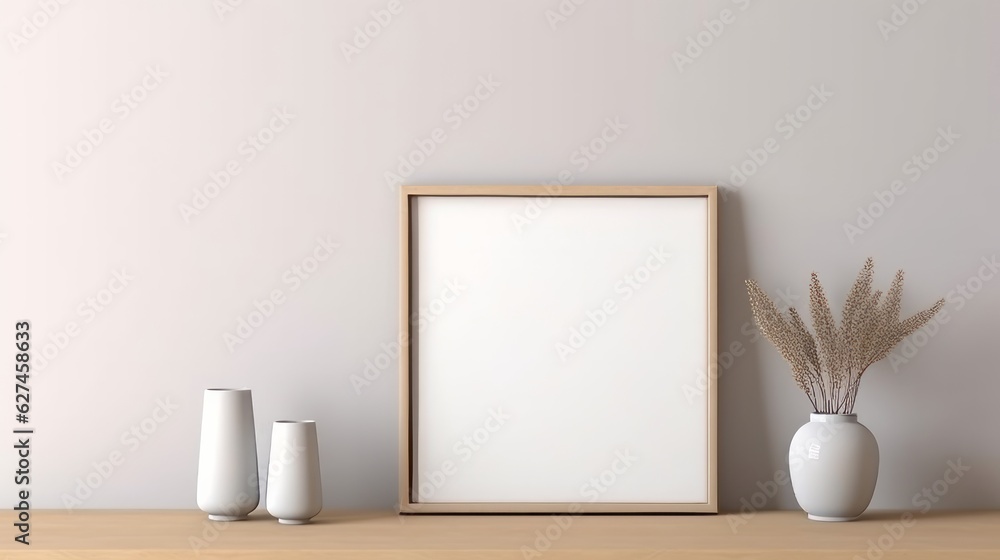Illustration of a picture frame on a wooden shelf Illustration of a picture frame on a wooden shelf