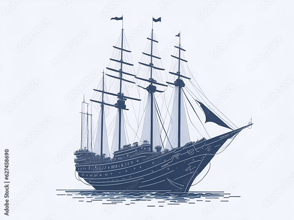 Obraz premium Beautiful ship drawing. AI generated illustration