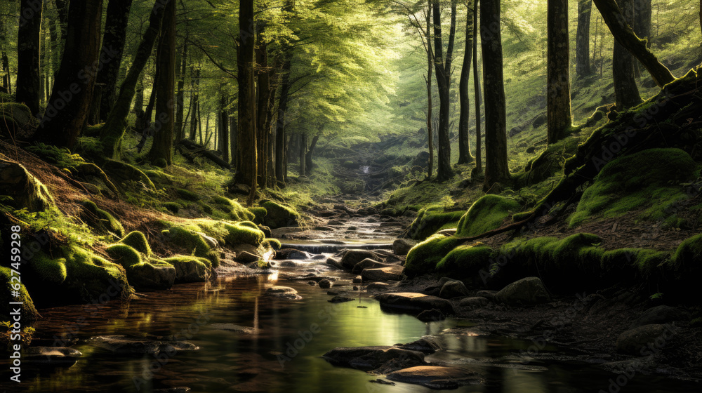 Serene and secluded forest. Generative AI Serene and secluded forest. Generative AI