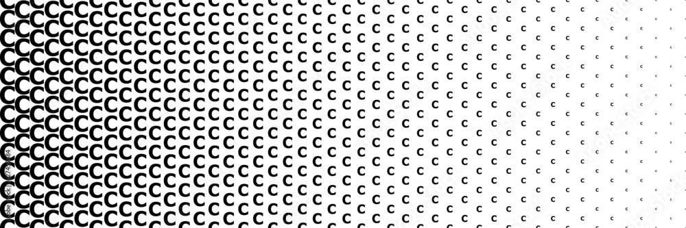 horizontal black halftone of capital letter C design for pattern and background.