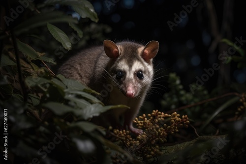 Curious possum under the moon, it displays stripes and bright eyes., generative IA © Gabriel