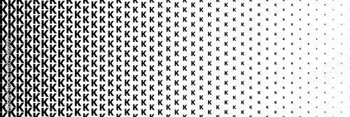 horizontal black halftone of capital letter K design for pattern and background.