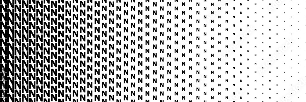 horizontal black halftone of capital letter N design for pattern and background.