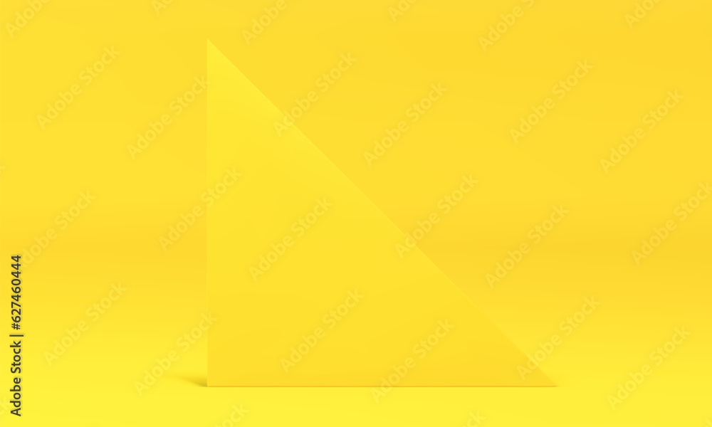 Realistic 3d wall bright yellow triangle geometric shape backdrop with three corners vector Realistic 3d wall bright yellow triangle geometric shape backdrop with three corners vector