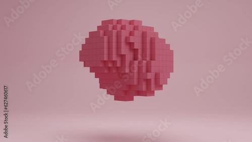 Abstract 3d animation of a cloud of cubes, pixels. The pixel cloud changes shape and falls to the surface. Abstract idea of digital art and NFT technologies.